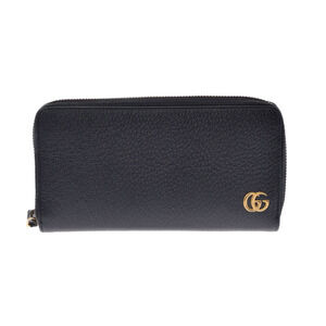 Gucci GG Marmont Round Zip Long Wallet Black Calfskin Leather
